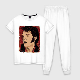 Женская пижама хлопок с принтом Элвис Пресли , 100% хлопок | брюки и футболка прямого кроя, без карманов, на брюках мягкая резинка на поясе и по низу штанин | американский. певец. актёр. король рок н ролл