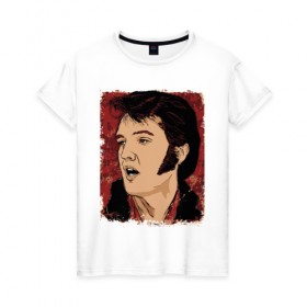 Женская футболка хлопок с принтом Элвис Пресли , 100% хлопок | прямой крой, круглый вырез горловины, длина до линии бедер, слегка спущенное плечо | американский. певец. актёр. король рок н ролл