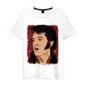 Мужская футболка хлопок с принтом Элвис Пресли , 100% хлопок | прямой крой, круглый вырез горловины, длина до линии бедер, слегка спущенное плечо. | американский. певец. актёр. король рок н ролл