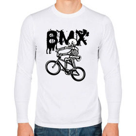 Мужской лонгслив хлопок с принтом BMX , 100% хлопок |  | bike | bmx | bones | extreme | skeleton | skull | sport | велосипед | скелет | спорт | череп | экстрим