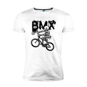 Мужская футболка премиум с принтом BMX , 92% хлопок, 8% лайкра | приталенный силуэт, круглый вырез ворота, длина до линии бедра, короткий рукав | bike | bmx | bones | extreme | skeleton | skull | sport | велосипед | скелет | спорт | череп | экстрим