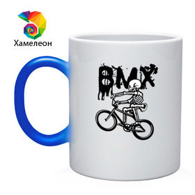 Кружка хамелеон с принтом BMX , керамика | меняет цвет при нагревании, емкость 330 мл | bike | bmx | bones | extreme | skeleton | skull | sport | велосипед | скелет | спорт | череп | экстрим
