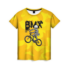 Женская футболка 3D с принтом BMX , 100% полиэфир ( синтетическое хлопкоподобное полотно) | прямой крой, круглый вырез горловины, длина до линии бедер | bike | bmx | bones | extreme | skeleton | skull | sport | велосипед | скелет | спорт | череп | экстрим