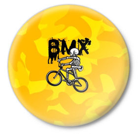Значок с принтом BMX ,  металл | круглая форма, металлическая застежка в виде булавки | Тематика изображения на принте: bike | bmx | bones | extreme | skeleton | skull | sport | велосипед | скелет | спорт | череп | экстрим