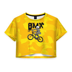 Женская футболка Cropp-top с принтом BMX , 100% полиэстер | круглая горловина, длина футболки до линии талии, рукава с отворотами | bike | bmx | bones | extreme | skeleton | skull | sport | велосипед | скелет | спорт | череп | экстрим