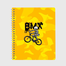 Тетрадь с принтом BMX , 100% бумага | 48 листов, плотность листов — 60 г/м2, плотность картонной обложки — 250 г/м2. Листы скреплены сбоку удобной пружинной спиралью. Уголки страниц и обложки скругленные. Цвет линий — светло-серый
 | bike | bmx | bones | extreme | skeleton | skull | sport | велосипед | скелет | спорт | череп | экстрим