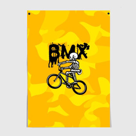 Постер с принтом BMX , 100% бумага
 | бумага, плотность 150 мг. Матовая, но за счет высокого коэффициента гладкости имеет небольшой блеск и дает на свету блики, но в отличии от глянцевой бумаги не покрыта лаком | Тематика изображения на принте: bike | bmx | bones | extreme | skeleton | skull | sport | велосипед | скелет | спорт | череп | экстрим