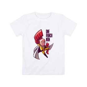 Детская футболка хлопок с принтом One-Punch SaitaMan , 100% хлопок | круглый вырез горловины, полуприлегающий силуэт, длина до линии бедер | anime | one punch man | saitama | аниме | ван панч мен | ванпанчмен | сайтама