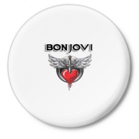 Значок с принтом Bon Jovi ,  металл | круглая форма, металлическая застежка в виде булавки | bon jovi | бон джови | музыка | музыкальная группа | песни | рок | рок группа | рокгруппа