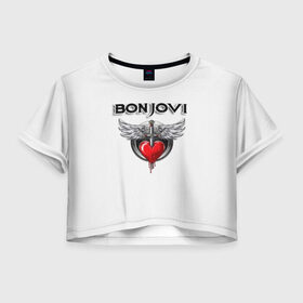 Женская футболка Cropp-top с принтом Bon Jovi , 100% полиэстер | круглая горловина, длина футболки до линии талии, рукава с отворотами | bon jovi | бон джови | музыка | музыкальная группа | песни | рок | рок группа | рокгруппа