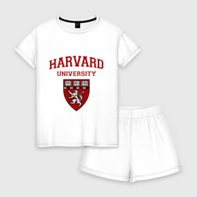 Женская пижама с шортиками хлопок с принтом Harvard University_форма , 100% хлопок | футболка прямого кроя, шорты свободные с широкой мягкой резинкой | harvard university | гарвард | колледж | образование | студенты | сша | университет | школа