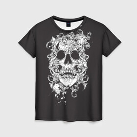 Женская футболка 3D с принтом Череп , 100% полиэфир ( синтетическое хлопкоподобное полотно) | прямой крой, круглый вырез горловины, длина до линии бедер | paints | skeleton | skull | картинка | картинки | кости | краски | мода | скелет | тренд | тренды | череп