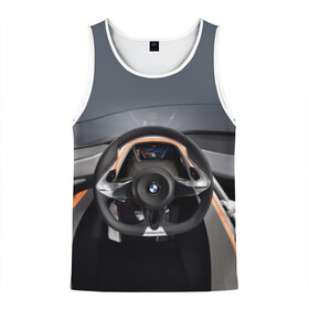 Мужская майка 3D с принтом BMW , 100% полиэстер | круглая горловина, приталенный силуэт, длина до линии бедра. Пройма и горловина окантованы тонкой бейкой | bmw | car | car interior | steering | windshield | автомобиль | бмв | лобовое стекло | руль | салон