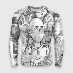 Мужской рашгард 3D с принтом Чернобелый Сайтама ,  |  | anime | one punch man | saitama | аниме | ван панч мен | ванпанчмен | сайтама