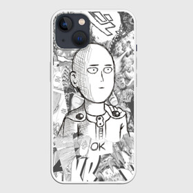 Чехол для iPhone 13 с принтом Чернобелый Сайтама ,  |  | anime | one punch man | saitama | аниме | ван панч мен | ванпанчмен | сайтама