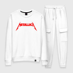 Женский костюм хлопок с принтом METALLICA RED LOGO , 100% хлопок | на свитшоте круглая горловина, мягкая резинка по низу. Брюки заужены к низу, на них два вида карманов: два 