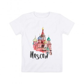 Детская футболка хлопок с принтом Moscow , 100% хлопок | круглый вырез горловины, полуприлегающий силуэт, длина до линии бедер | 
