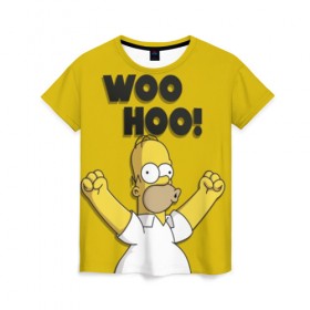 Женская футболка 3D с принтом HOMER - WOO HOO! , 100% полиэфир ( синтетическое хлопкоподобное полотно) | прямой крой, круглый вырез горловины, длина до линии бедер | bart | homer | lisa | the simpsons | барт | гомер | лиза | мэгги | симпсоны