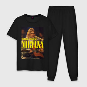 Мужская пижама хлопок с принтом Kurt Cobain In Bloom , 100% хлопок | брюки и футболка прямого кроя, без карманов, на брюках мягкая резинка на поясе и по низу штанин
 | Тематика изображения на принте: kurt cobain | music | nirvana | rock | кобейн | курт | курт кобейн | музыка | нирвана | рок