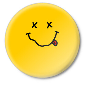 Значок с принтом NIRVANA SMILE ,  металл | круглая форма, металлическая застежка в виде булавки | music | nirvana | rip smile | rock | smile | группа | курт кобейн | музыка | нирвана | рок | смайл