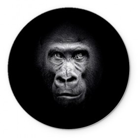 Коврик для мышки круглый с принтом Горилла , резина и полиэстер | круглая форма, изображение наносится на всю лицевую часть | animal | black | eyes | fauna | gorilla | gray | look | monkey | muzzle | primate | взгляд | глаза | горилла | животное | обезьяна | примат | серый | фауна | черный