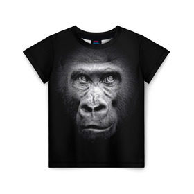 Детская футболка 3D с принтом Горилла , 100% гипоаллергенный полиэфир | прямой крой, круглый вырез горловины, длина до линии бедер, чуть спущенное плечо, ткань немного тянется | animal | black | eyes | fauna | gorilla | gray | look | monkey | muzzle | primate | взгляд | глаза | горилла | животное | обезьяна | примат | серый | фауна | черный