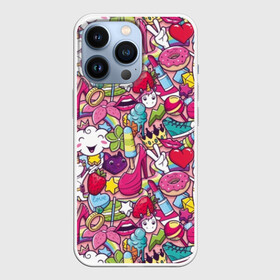 Чехол для iPhone 13 Pro с принтом Девчачьи радости ,  |  | cat | clou | crown | flower | funny | graffiti | heart | kitten | lips | lollipop | shoes | sneakers | strawberry | unicorn | граффити | губы | единорог | звезда | кеды | клубника | корона | кот | котёнок | леденец | мороженое | облако | обувь | помада | 