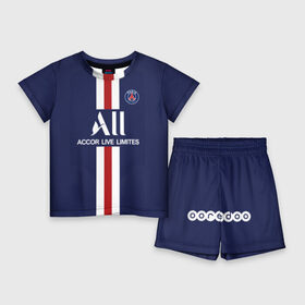 Детский костюм с шортами 3D с принтом PSG Home 19 20 ,  |  | champions league | france | mbappe | neymar | psg | лига чемпионов | мбаппе | неймар | париж | псж | франция | чемпион