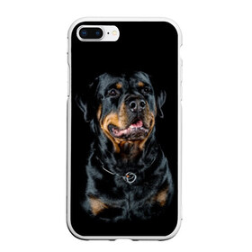 Чехол для iPhone 7Plus/8 Plus матовый с принтом Ротвейлер , Силикон | Область печати: задняя сторона чехла, без боковых панелей | animal | black | breed | collar | dog | friend | glance | gloss | man | muzzle | rottweiler | взгляд | друг | животное | лоск | ошейник | пёс | порода | ротвейлер | собака | человека | черный