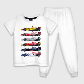 Детская пижама хлопок с принтом F1 Болиды 3 , 100% хлопок |  брюки и футболка прямого кроя, без карманов, на брюках мягкая резинка на поясе и по низу штанин
 | f1 | f2 | авто | болид | болиды | гонки | формула 1