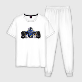 Мужская пижама хлопок с принтом Sauber F1 Team , 100% хлопок | брюки и футболка прямого кроя, без карманов, на брюках мягкая резинка на поясе и по низу штанин
 | f1. болид | авто | гонки | формула 1