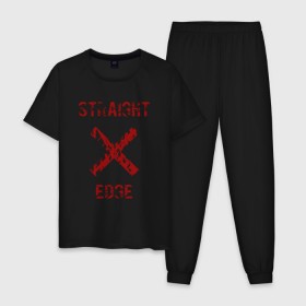 Мужская пижама хлопок с принтом Straight edge , 100% хлопок | брюки и футболка прямого кроя, без карманов, на брюках мягкая резинка на поясе и по низу штанин
 | straight edge | sxe | острая грань | схе