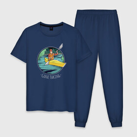 Мужская пижама хлопок с принтом Байдарка , 100% хлопок | брюки и футболка прямого кроя, без карманов, на брюках мягкая резинка на поясе и по низу штанин
 | байдарка | водный спорт | каякинг