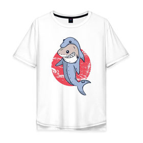 Мужская футболка хлопок Oversize с принтом Акула в костюме Дельфина , 100% хлопок | свободный крой, круглый ворот, “спинка” длиннее передней части | 