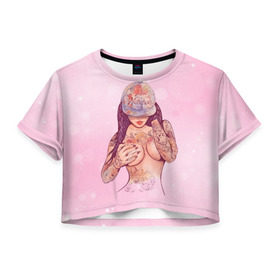 Женская футболка Cropp-top с принтом Sexy girl , 100% полиэстер | круглая горловина, длина футболки до линии талии, рукава с отворотами | девушка | летняя | тату | татуировки | тело | тянка