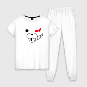 Женская пижама хлопок с принтом MONOKUMA , 100% хлопок | брюки и футболка прямого кроя, без карманов, на брюках мягкая резинка на поясе и по низу штанин | anime | bear | black  white | danganronpa | kurokuma | monodam | monokuma | monomi | monotaro | pink | rabbit | school | shirokuma | аниме | главарь | мoноми | монокума | черно белый | школа