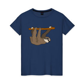 Женская футболка хлопок с принтом Ленивец , 100% хлопок | прямой крой, круглый вырез горловины, длина до линии бедер, слегка спущенное плечо | животные | ленивец | милые | няшные