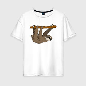 Женская футболка хлопок Oversize с принтом Ленивец , 100% хлопок | свободный крой, круглый ворот, спущенный рукав, длина до линии бедер
 | животные | ленивец | милые | няшные