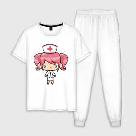 Мужская пижама хлопок с принтом Маленькая медсестра , 100% хлопок | брюки и футболка прямого кроя, без карманов, на брюках мягкая резинка на поясе и по низу штанин
 | Тематика изображения на принте: anime | аниме | врач | девочка | девушка | медсестра | милая | мультик | няшка | няшная | платье | скорая | тян | тянка