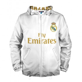 Мужская ветровка 3D с принтом Азар Реал Мадрид 2019 , 100% полиэстер | подол и капюшон оформлены резинкой с фиксаторами, два кармана без застежек по бокам, один потайной карман на груди | 