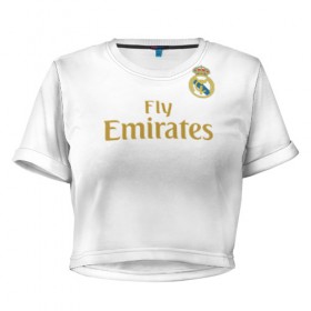 Женская футболка Cropp-top с принтом Азар Реал Мадрид 2019 , 100% полиэстер | круглая горловина, длина футболки до линии талии, рукава с отворотами | 