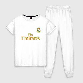 Женская пижама хлопок с принтом Эден Азар Реал 2019 Gold , 100% хлопок | брюки и футболка прямого кроя, без карманов, на брюках мягкая резинка на поясе и по низу штанин | hazard | madrid | real | real madrid | азар | реал | реал мадрид | спорт | футбол | эден азар
