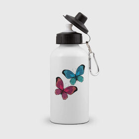 Бутылка спортивная с принтом Бабочки. , металл | емкость — 500 мл, в комплекте две пластиковые крышки и карабин для крепления | бабочка | бабочки | животные | красота | насекомые | природа | яркий