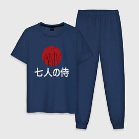 Мужская пижама хлопок с принтом Seven Samurai , 100% хлопок | брюки и футболка прямого кроя, без карманов, на брюках мягкая резинка на поясе и по низу штанин
 | 7 | anime | japan | ninja | samurai | senpai | аниме | катана | кровь | кун | меч | ниндзя | ониме | сакура | самураи | самурай | семпай | сенпай | сенсей | тян | япония