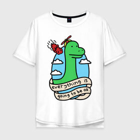Мужская футболка хлопок Oversize с принтом Dinosaur , 100% хлопок | свободный крой, круглый ворот, “спинка” длиннее передней части | Тематика изображения на принте: дино | динозавр | метиорит
