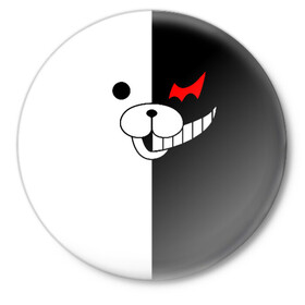 Значок с принтом MONOKUMA (КАПЮШОН) | МОНОКУМА ,  металл | круглая форма, металлическая застежка в виде булавки | anime | bear | black  white | danganronpa | kurokuma | monodam | monokuma | monomi | monotaro | pink | rabbit | school | shirokuma | аниме | главарь | мoноми | монокума | черно белый | школа