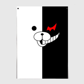 Постер с принтом MONOKUMA (КАПЮШОН) | МОНОКУМА , 100% бумага
 | бумага, плотность 150 мг. Матовая, но за счет высокого коэффициента гладкости имеет небольшой блеск и дает на свету блики, но в отличии от глянцевой бумаги не покрыта лаком | anime | bear | black  white | danganronpa | kurokuma | monodam | monokuma | monomi | monotaro | pink | rabbit | school | shirokuma | аниме | главарь | мoноми | монокума | черно белый | школа