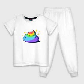 Детская пижама хлопок с принтом Какашка , 100% хлопок |  брюки и футболка прямого кроя, без карманов, на брюках мягкая резинка на поясе и по низу штанин
 | арт | единорог | красиво | радуга | рисунок | смешно | цветная | юмор