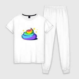 Женская пижама хлопок с принтом Какашка , 100% хлопок | брюки и футболка прямого кроя, без карманов, на брюках мягкая резинка на поясе и по низу штанин | арт | единорог | красиво | радуга | рисунок | смешно | цветная | юмор
