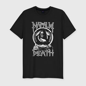 Мужская футболка премиум с принтом Napalm Death , 92% хлопок, 8% лайкра | приталенный силуэт, круглый вырез ворота, длина до линии бедра, короткий рукав | Тематика изображения на принте: британская | грайндкор | грайндкор группа | дэт метал | краст панк | марк гринуэй | митч харрис | шэйн эмбери